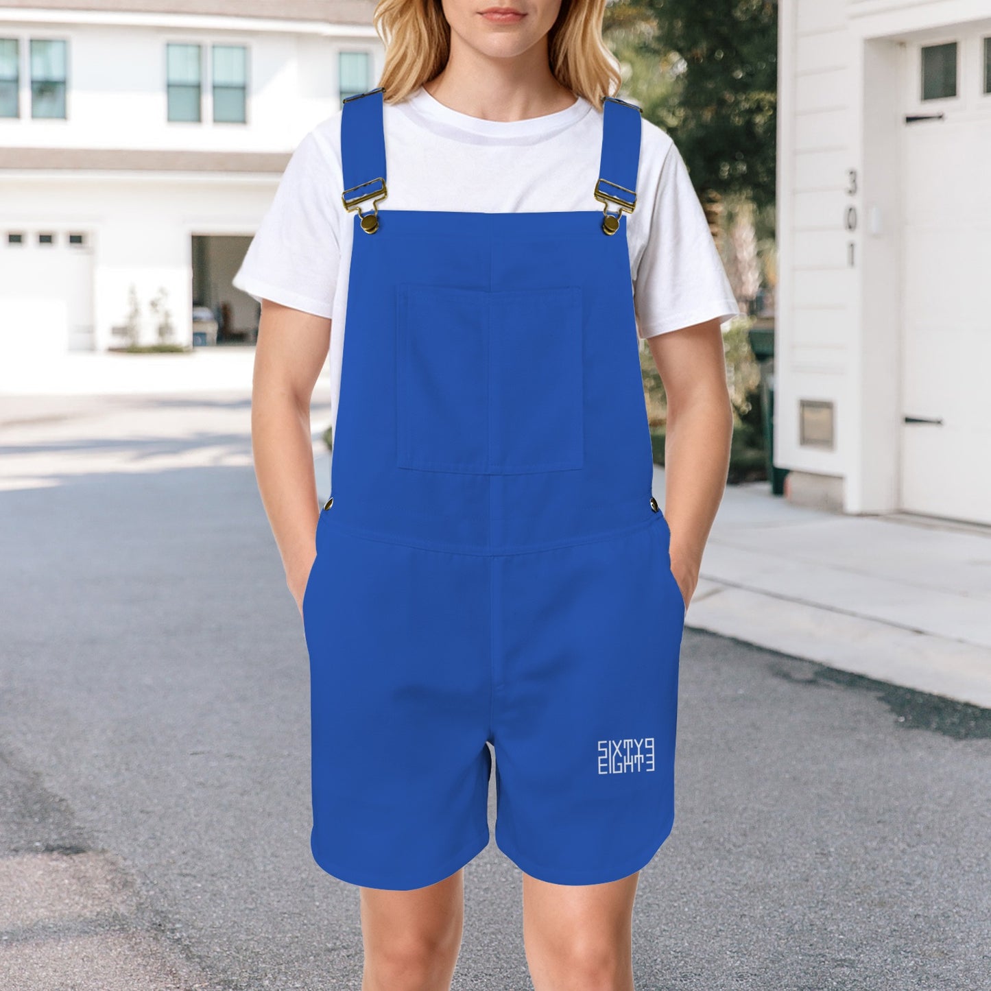 Sixty Eight 93 Logo White Blue Overalls