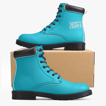 Sixty Eight Logo White Aqua Blue Leather Boots