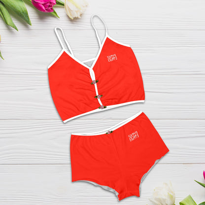 Sixty Eight 93 Logo White Red Women's Rose Button Crop Cami Pajama Set