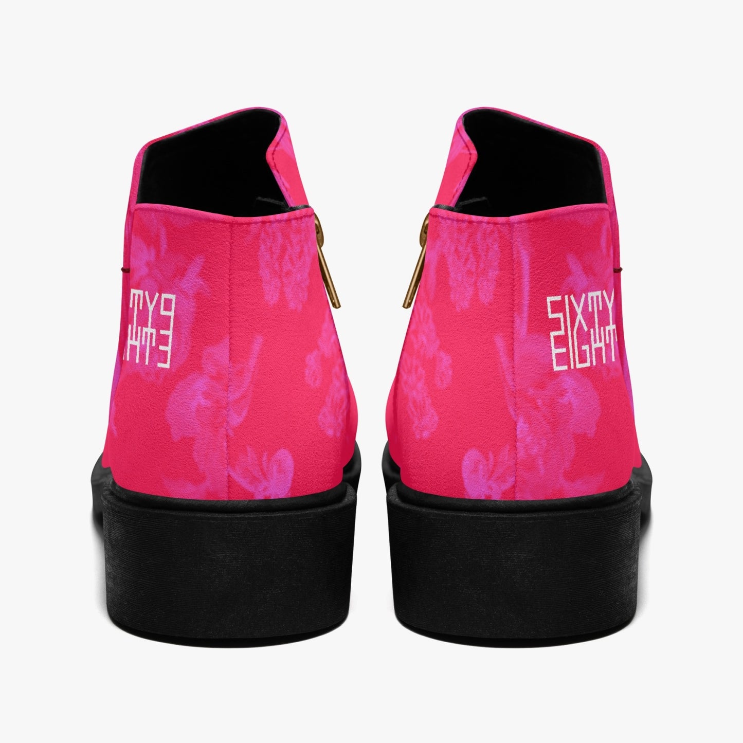 Sixty Eight 93 Logo White Floral Red & Pink Suede Zipper Boots