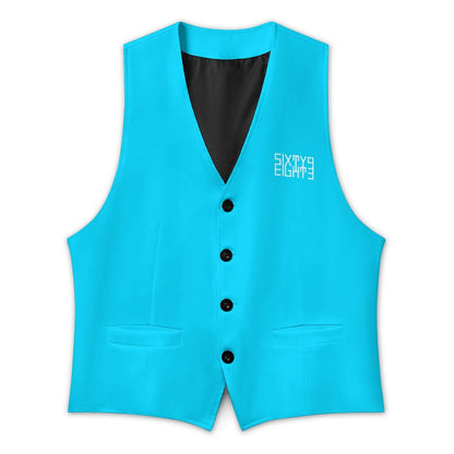 Sixty Eight 93 Logo White Aqua Blue Men's Sleeveless Suit Vest