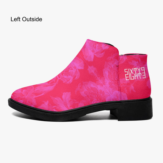 Sixty Eight 93 Logo White Floral Red & Pink Suede Zipper Boots