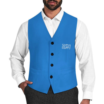 Sixty Eight 93 Logo White Bright Navy Blue Men's Sleeveless Suit Vest