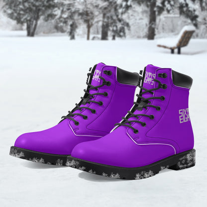 Sixty Eight 93 Logo White Purple Leather Boots