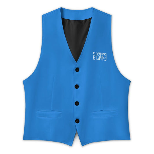Sixty Eight 93 Logo White Bright Navy Blue Men's Sleeveless Suit Vest