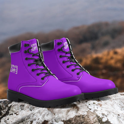 Sixty Eight 93 Logo White Purple Leather Boots