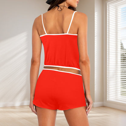 Sixty Eight 93 Logo White Red Women's Rose Button Crop Cami Pajama Set