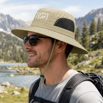 Sixty Eight 93 Logo White UPF 50+ Wide Brim Outdoor Sun Hat