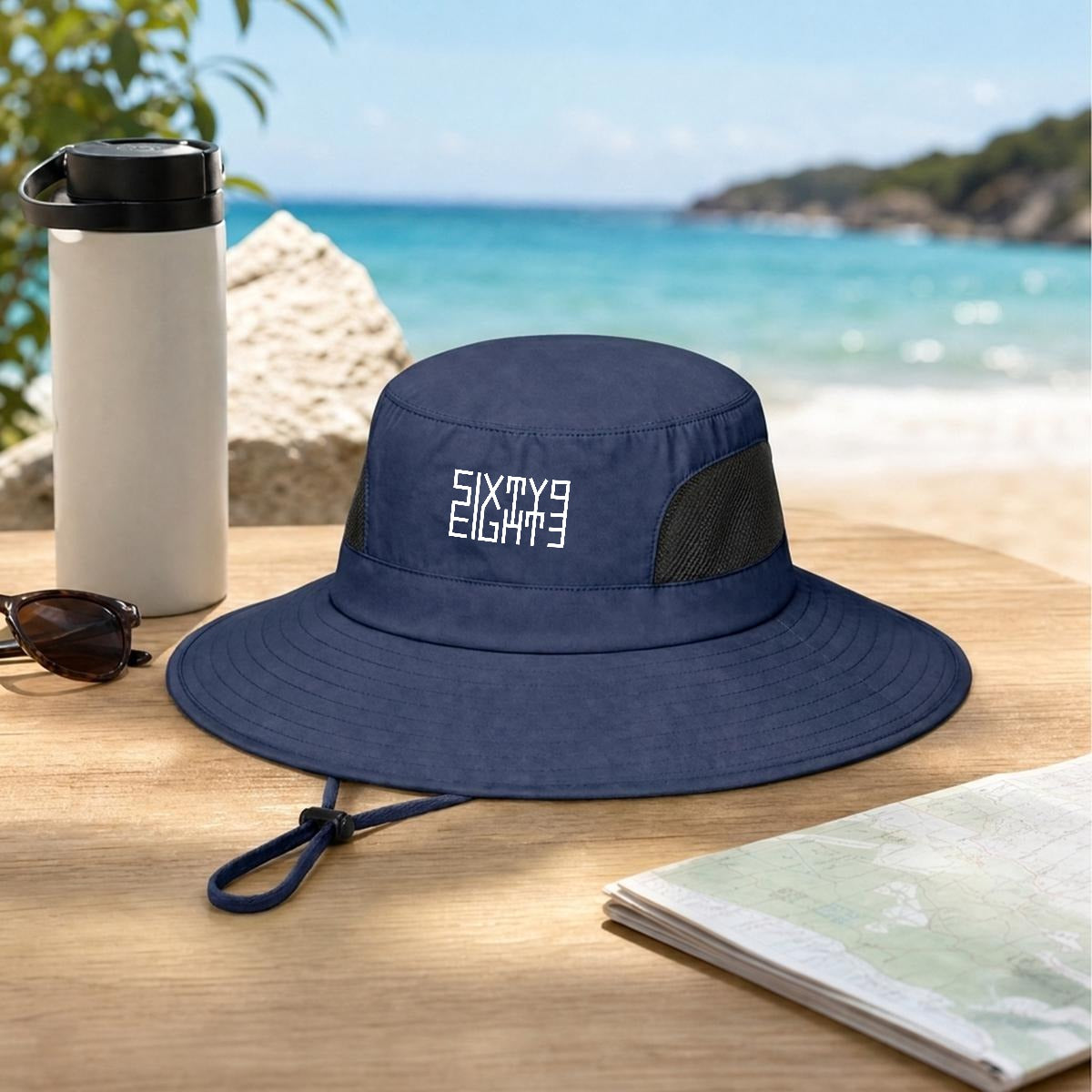 Sixty Eight 93 Logo White UPF 50+ Wide Brim Outdoor Sun Hat