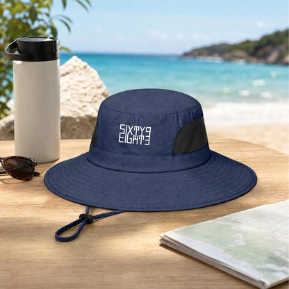 Sixty Eight 93 Logo White UPF 50+ Wide Brim Outdoor Sun Hat