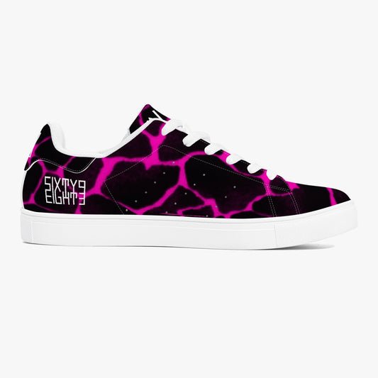 Sixty Eight 93 Logo White Boa Black & Pink Classic Low-Top Leather Shoes
