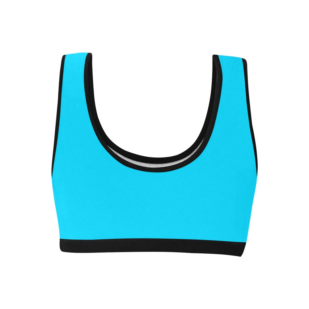 Sixty Eight 93 Logo White Aqua Blue & Black Sports Bra