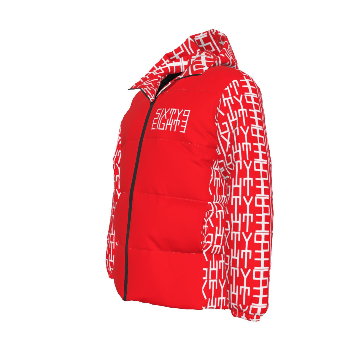 Sixty Eight 93 Infinity Logo White Red Unisex Hooded Puffer Jacket