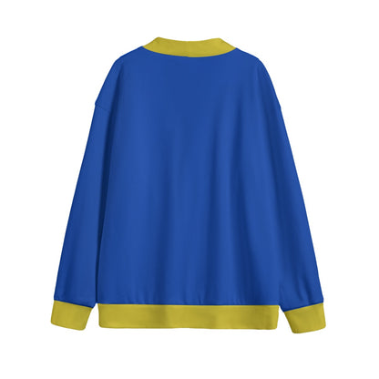 Sixty Eight 93 Logo Gold & Blue Unisex V-Neck Knitted Fleece Cardigan