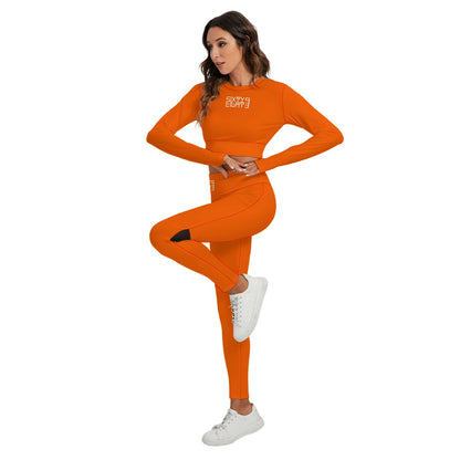 Sixty Eight 93 Logo White Orange Women's Sport Set With Backless Top And Leggings