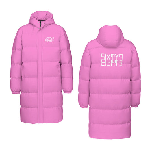 Sixty Eight 93 Logo White Pink Unisex Puff Long Jacket