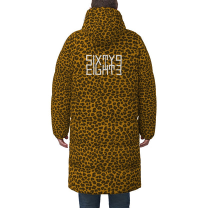 Sixty Eight 93 Logo White Cheetah Orange Unisex Puff Long Down Jacket