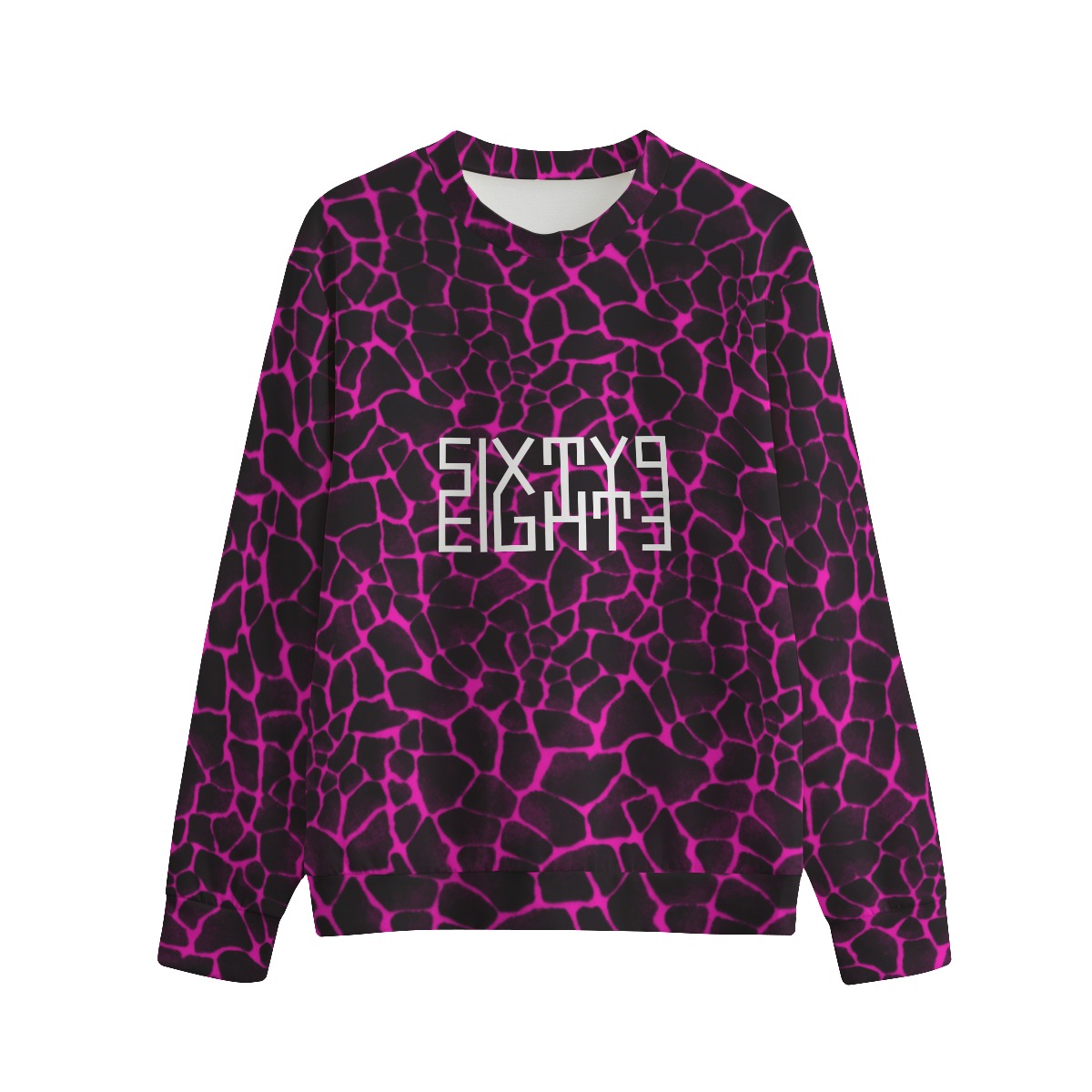 Sixty Eight 93 Logo White Boa Black & Pink Unisex O-Neck Sweatshirt