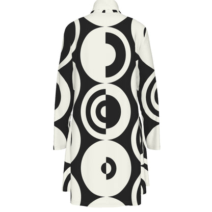 Sixty Eight 93 Logo White & Black Women's High Neck Long Sleeve Dress #2