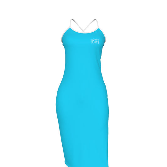 Sixty Eight 93 Logo White Aqua Blue Women's Back Cross Cami Dress