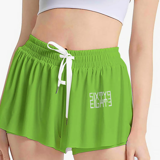 Sixty Eight 93 Logo White Green Apple Women's Sport Skorts With Pocket