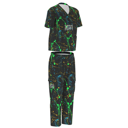 Sixty Eight 93 Logo White Splatter #4 Unisex Scrub Set With Six Pockets