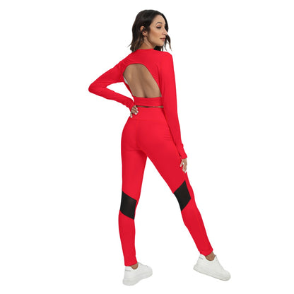 Sixty Eight 93 Logo White Red Women's Sport Set With Backless Top And Leggings