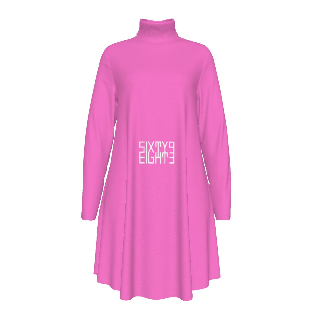 Sixty Eight 93 Logo White Pink Women's High Neck Long Sleeve Dress #24