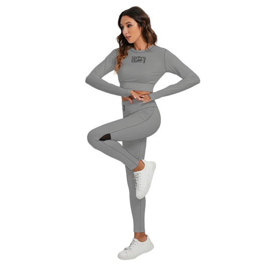 Sixty Eight 93 Logo Black Grey Women's Sport Set With Backless Top And Leggings