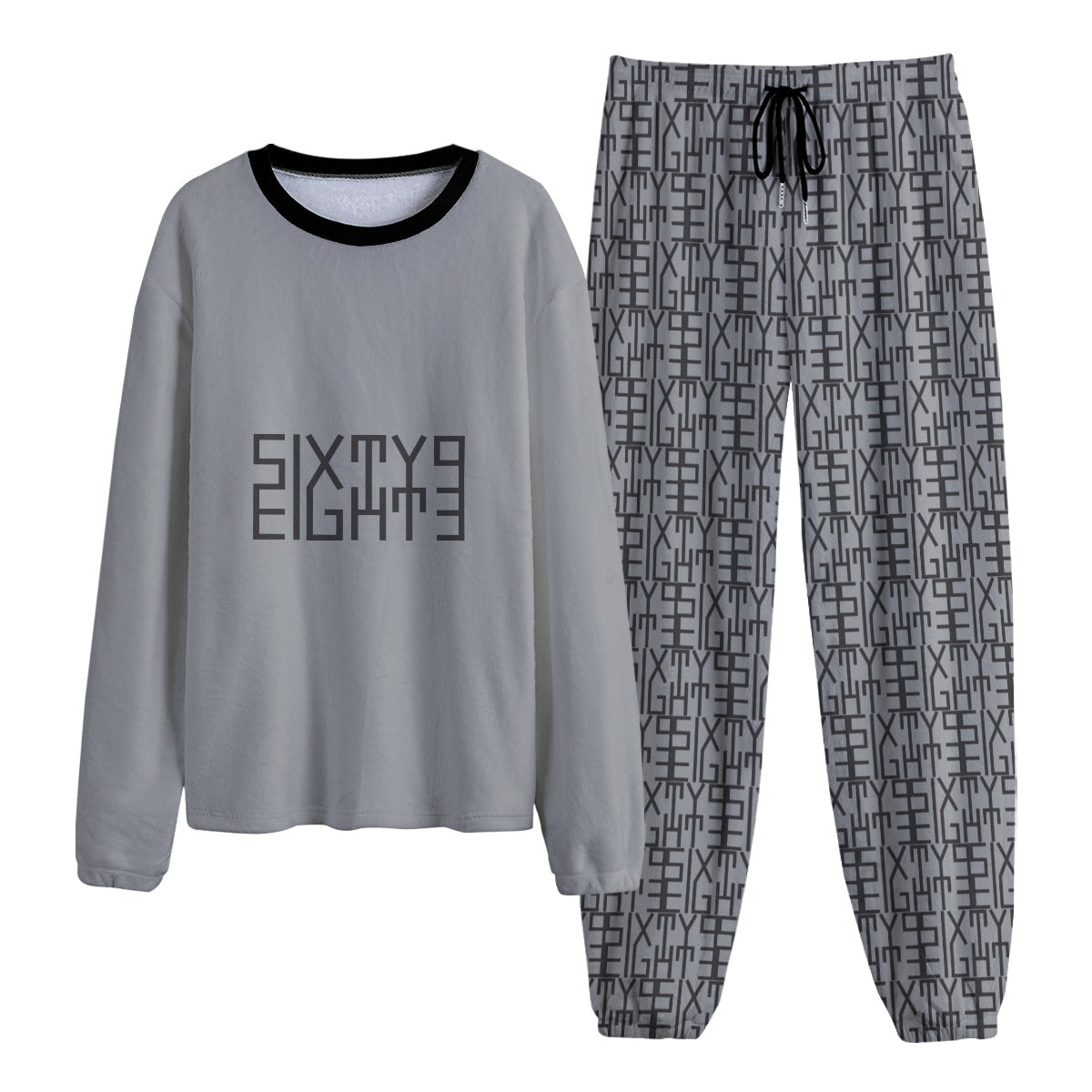 Sixty Eight 93 Logo Black Grey Unisex Thicken Pajama Set #12