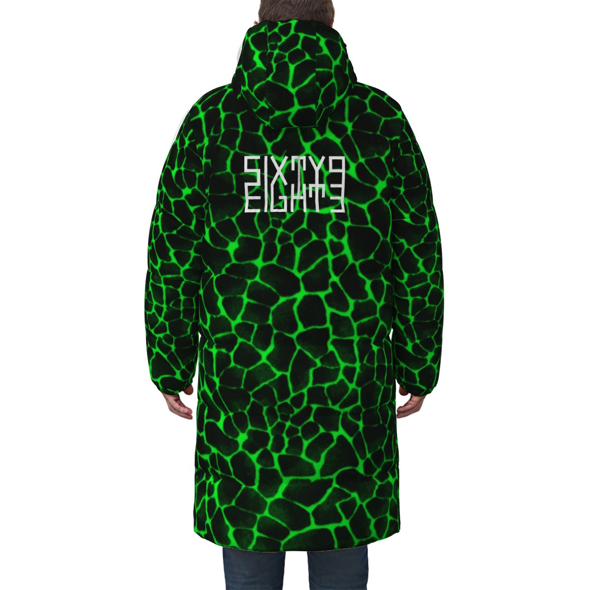 Sixty Eight 93 Logo White Boa Black Lime Unisex Puff Long Down Jacket