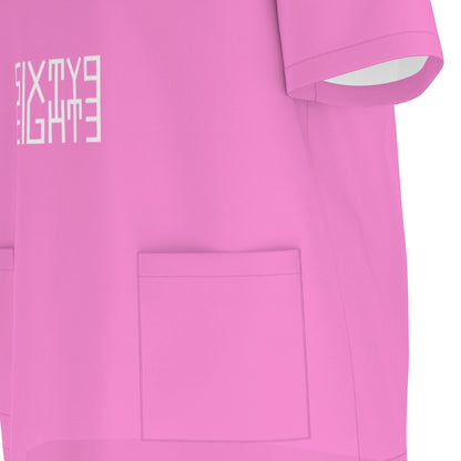 Sixty Eight 93 Logo White Pink Unisex Scrub Set With Six Pockets