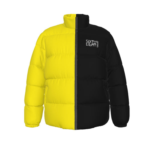 Sixty Eight 93 Logo White Lemonade Black Unisex Puffer Jacket