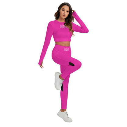 Sixty Eight 93 Logo White Fuchsia Women's Sport Set With Backless Top And Leggings