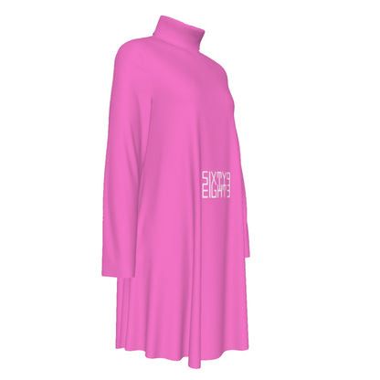 Sixty Eight 93 Logo White Pink Women's High Neck Long Sleeve Dress #24