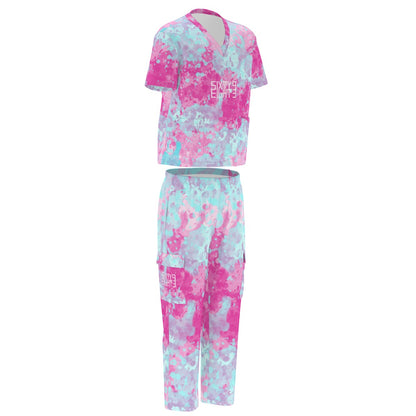 Sixty Eight 93 Logo White Blue Raspberry Unisex Scrub Set With Six Pockets