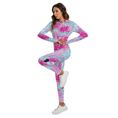 Sixty Eight 93 Logo White Blue Raspberry Women's Sport Set With Backless Top And Leggings