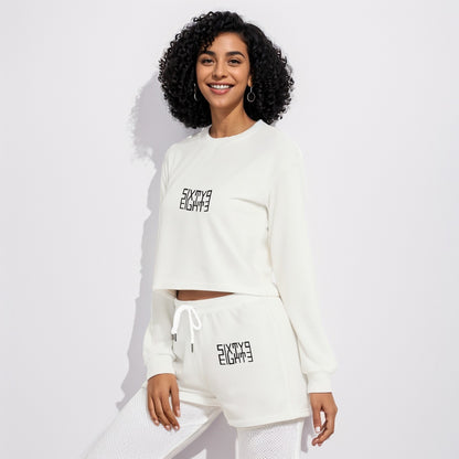 Sixty Eight 93 Logo Black White Women's Short Sweatshirt And Pants Set