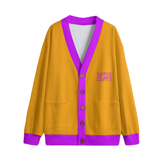 Sixty Eight 93 Logo Grape & Orange Unisex V-Neck Knitted Fleece Cardigan