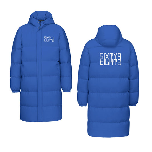 Sixty Eight 93 Logo White Blue Unisex Puff Long Jacket