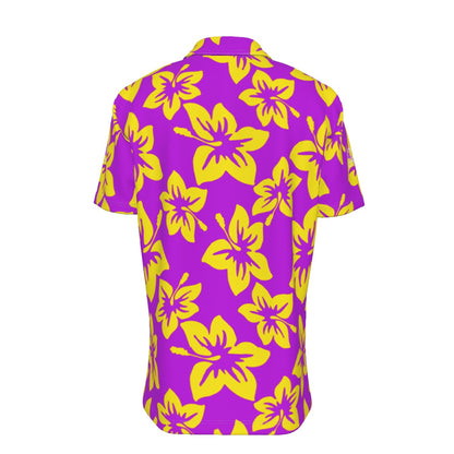 Sixty Eight 93 Logo White Hibiscus Gold & Purple Button Up Shirt