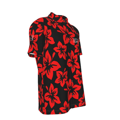 Sixty Eight 93 Logo White Hibiscus Red & Black Button Up Shirt