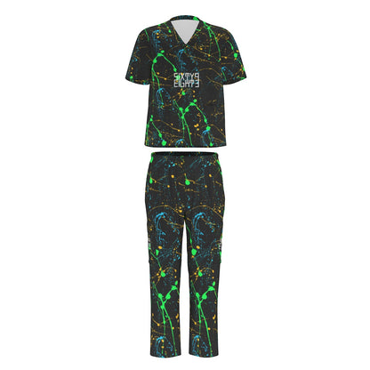 Sixty Eight 93 Logo White Splatter #4 Unisex Scrub Set With Six Pockets