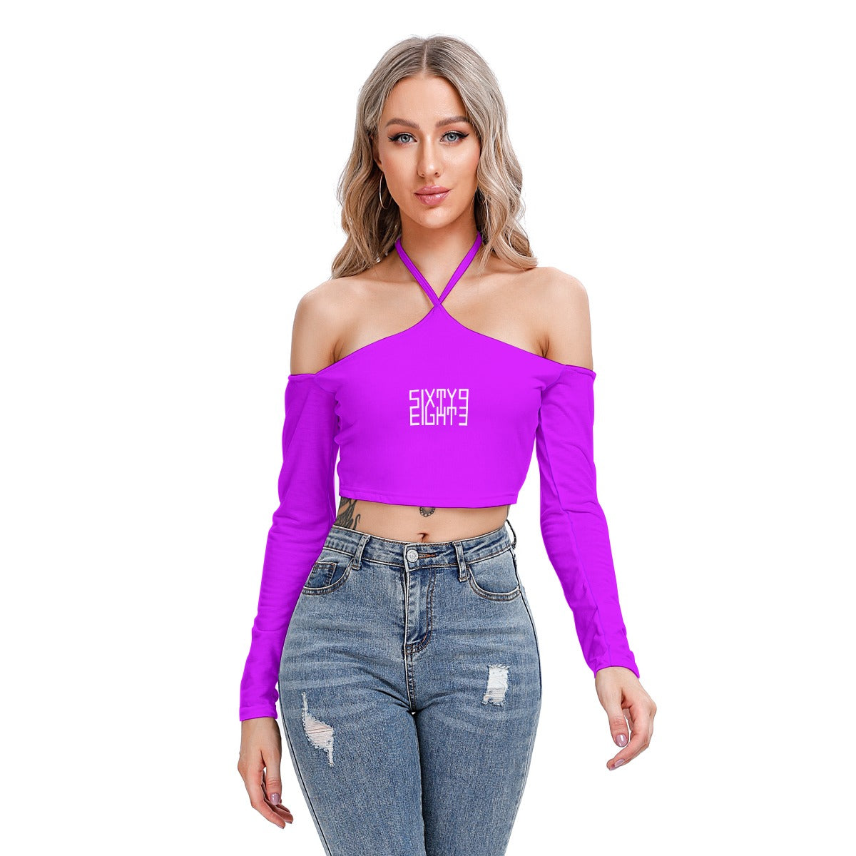 Sixty Eight 93 Logo White Grape Women's Halter Lace-up Top