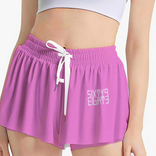 Sixty Eight 93 Logo White Pink Women's Sport Skorts With Pocket