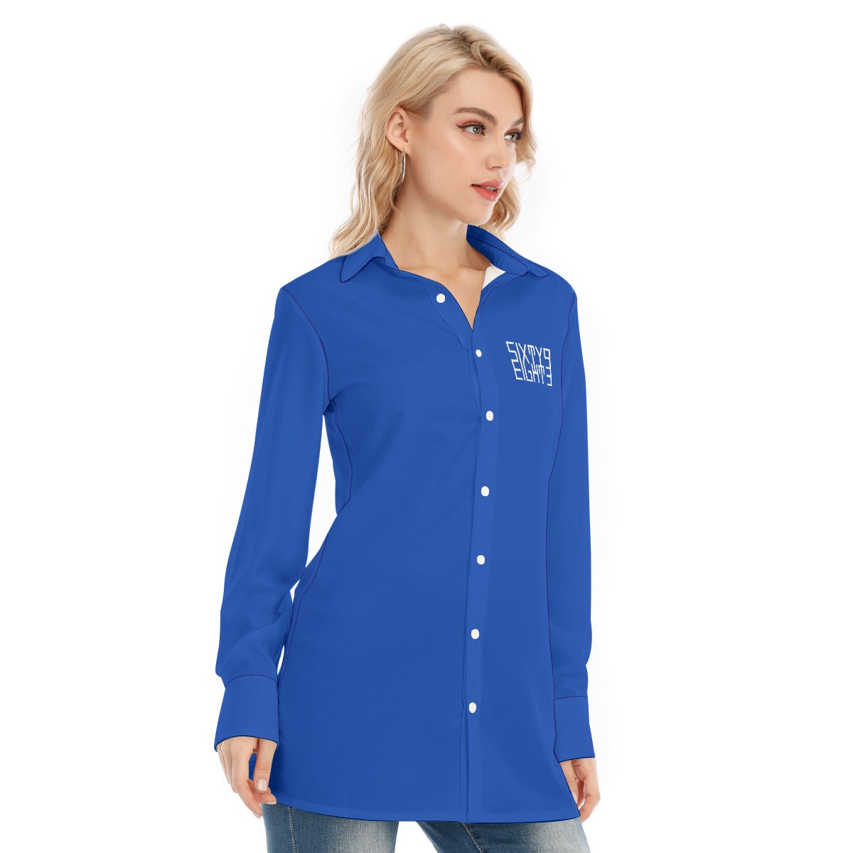 Sixty Eight 93 Logo White Blue Women's Long Shirt