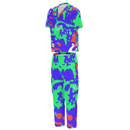 Sixty Eight 93 Logo White Splatter #15 Unisex Scrub Set With Six Pockets