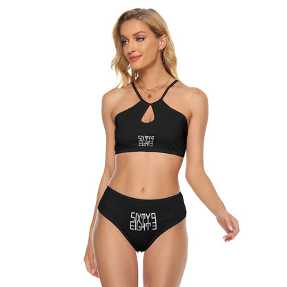 Sixty Eight 93 Logo White Black Women's Cami Keyhole Two-Piece Swimsuit