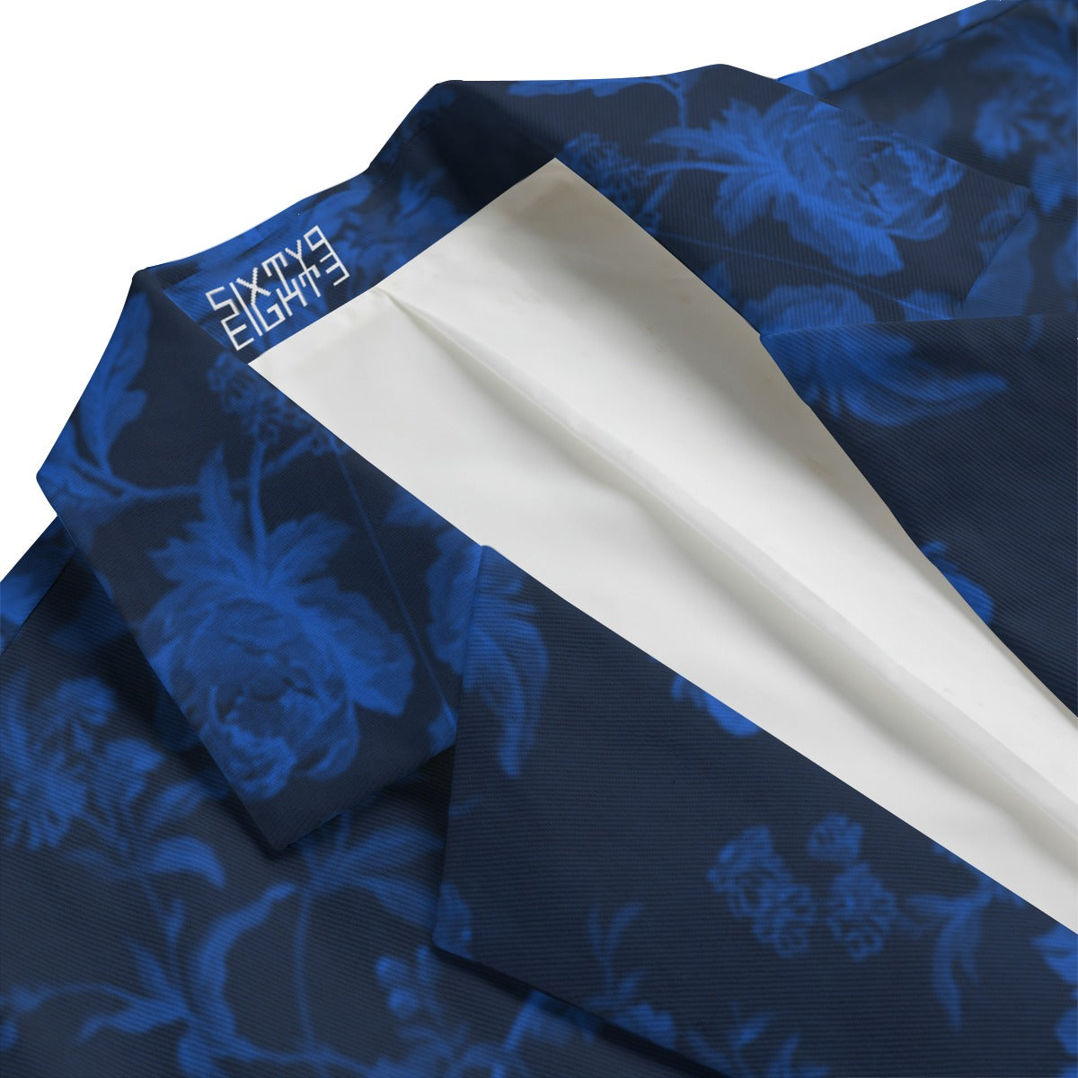 Sixty Eight 93 Logo White Floral Blue Men's Casual Flat Lapel Collar Blazer #23