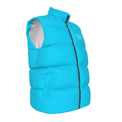 Sixty Eight 93 Logo White Aqua Blue Unisex Puffer Vest